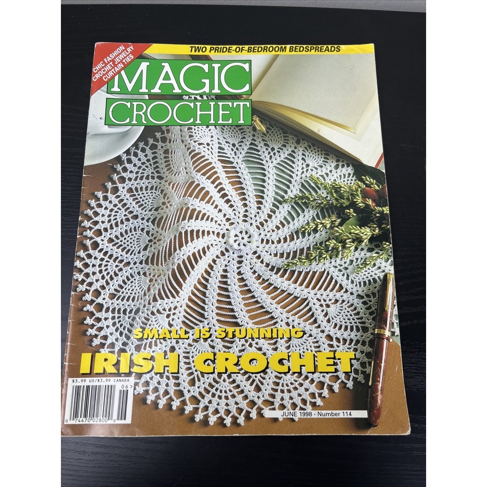 Magic Crochet June 1998‎ No 114 Vintage Crochet Pattern Magazine Lace Designs